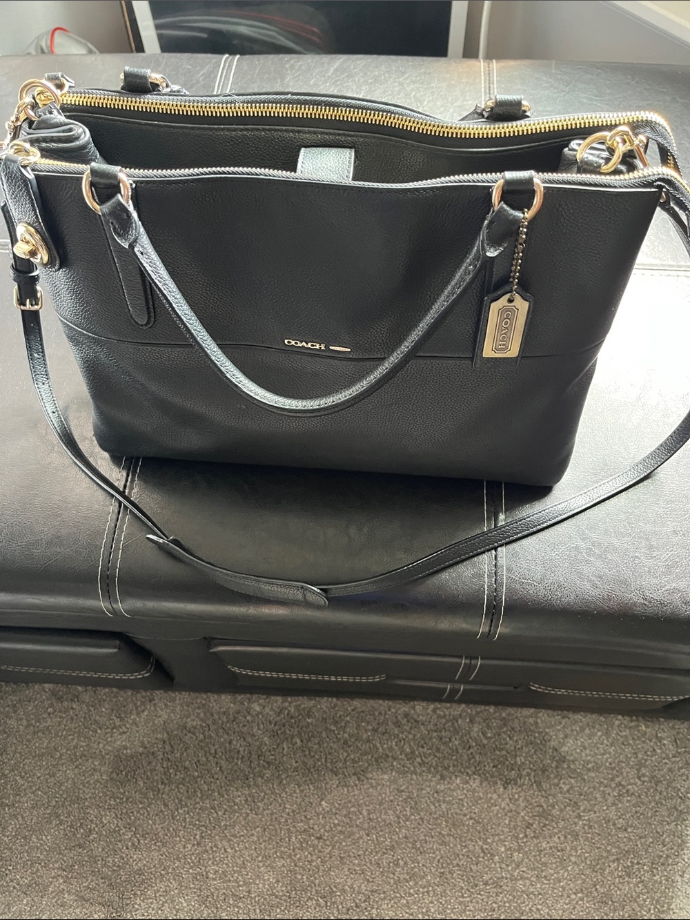 Coach Black Leather Tote with Gold Hardware